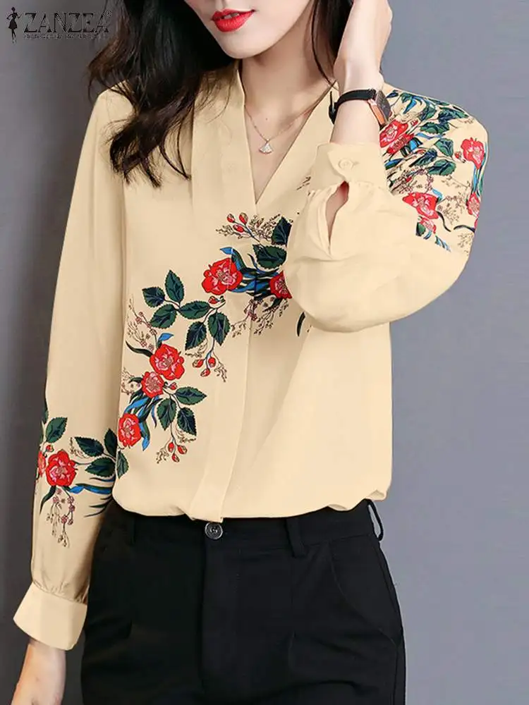 ZANZEA camicetta oversize da ufficio da donna camicia Vintage con stampa floreale Lady manica lunga con scollo a V tuniche Casual allentate 2024 top estivi