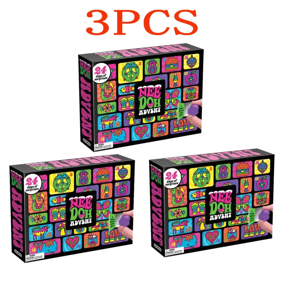 NeeDoh 2026 Advent Calendar 24Pcs 3D PVC Fidget Doll Treasure Hunt Blind Box Christmas Countdown Calendar Surprise New Year Gift