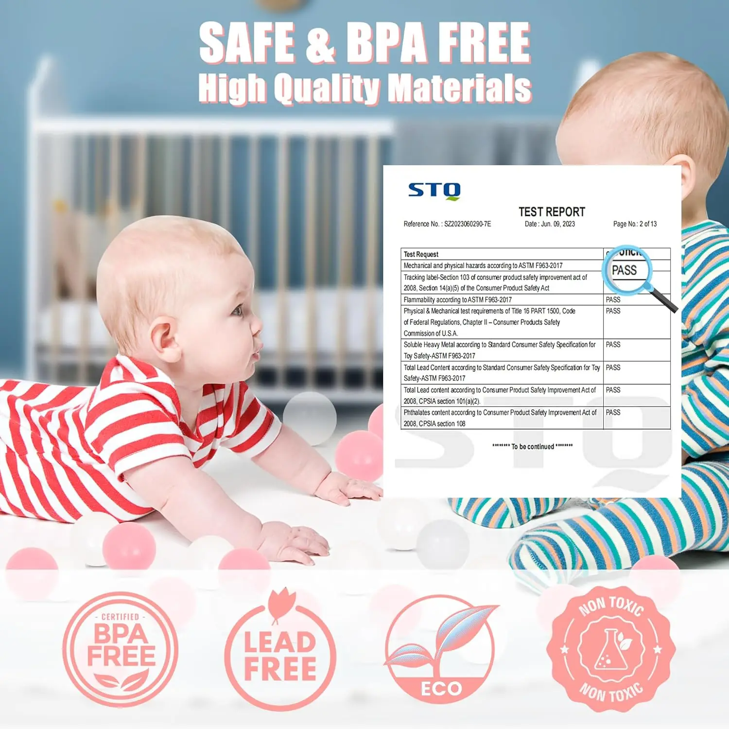 Bolas de bolinhas rosa, 500 contagens para crianças, barraca de brincar, bolas de plástico 500 para poço de bolinhas, bolas coloridas do oceano para bebês, crianças