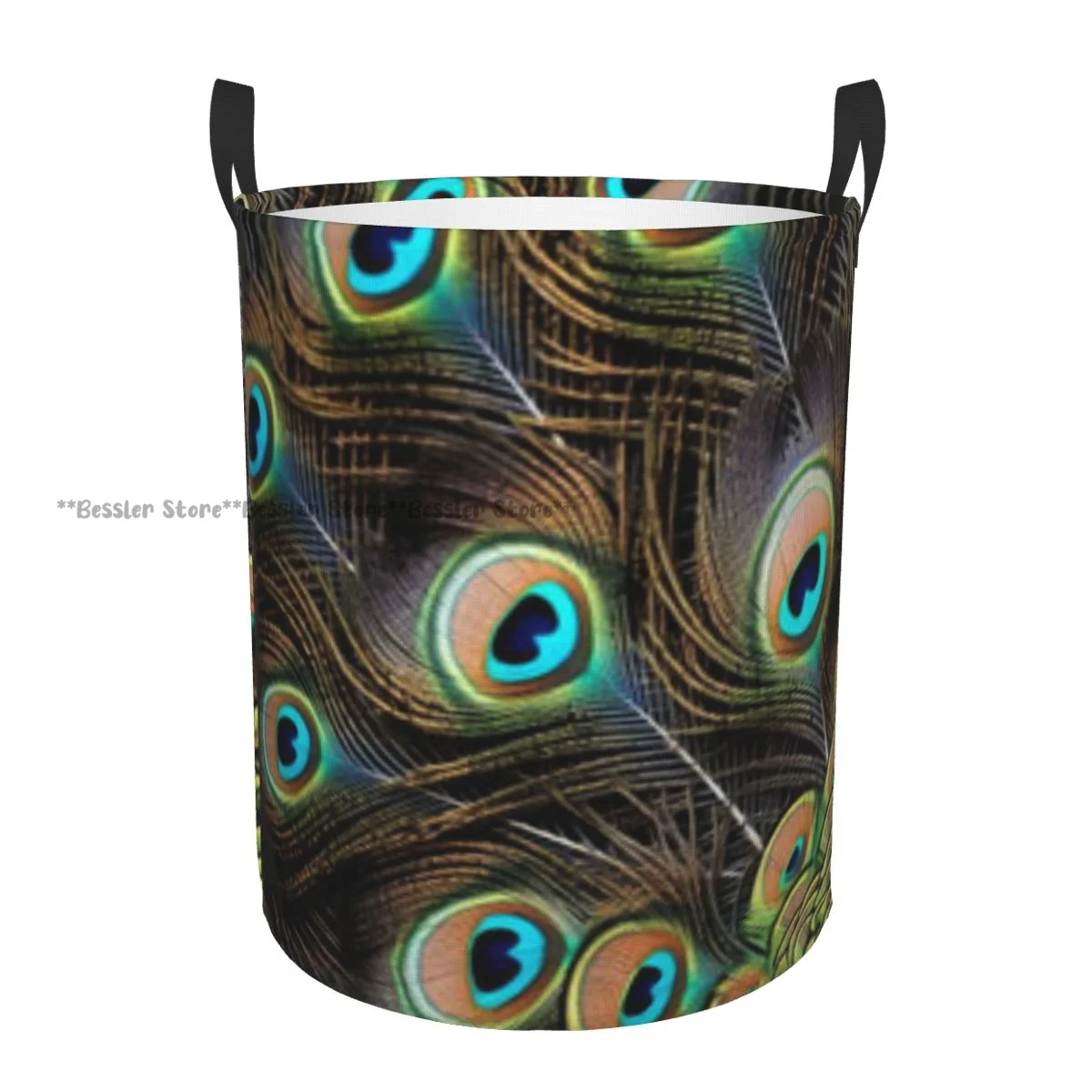

Peacock Feathers Background Waterproof Storage Bag Household Dirty Laundry Basket Folding Clothes Organizer
