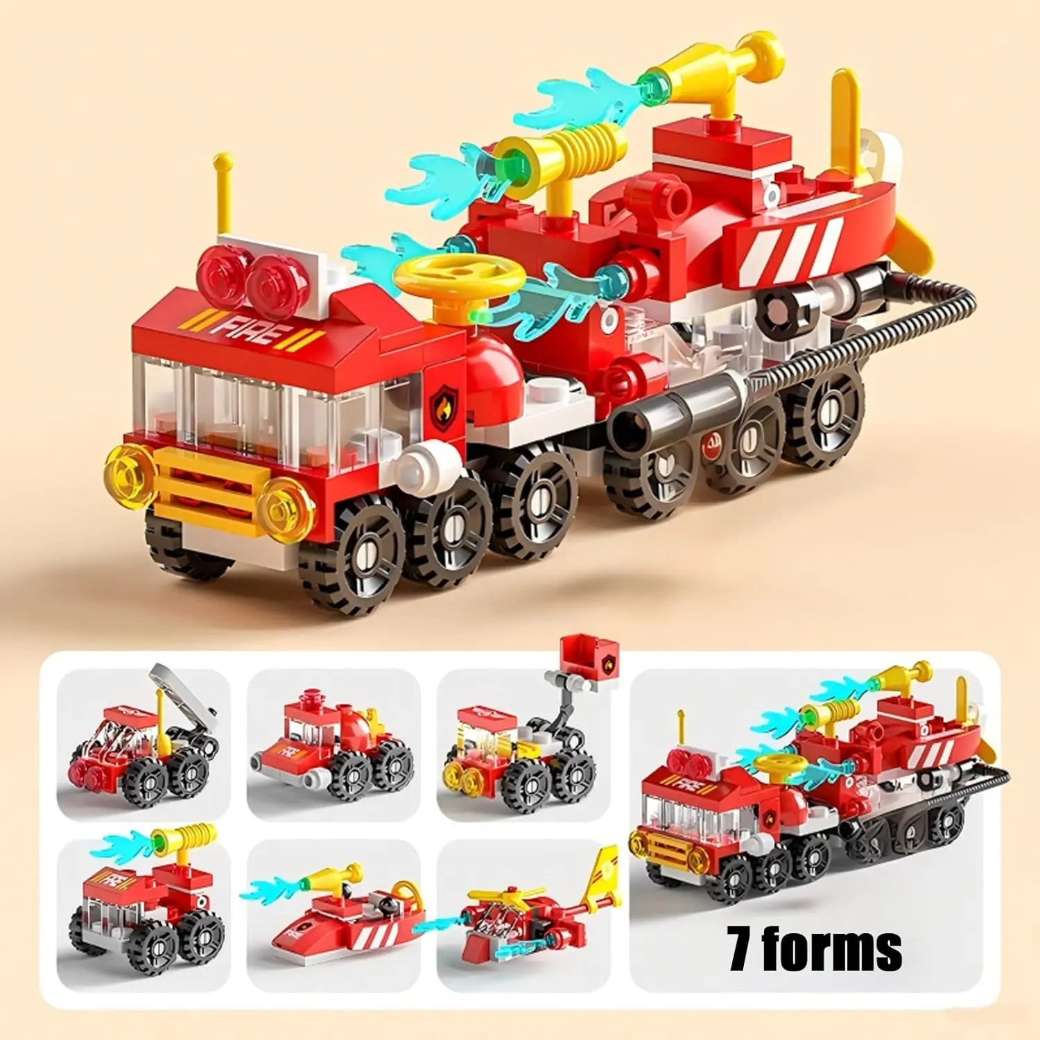 森林消防車ビルディングブロック (134 ピース) |   6歳から12歳対象の6in1 STEM教育玩具 |   消防車付きクリエイティブ建設セット、