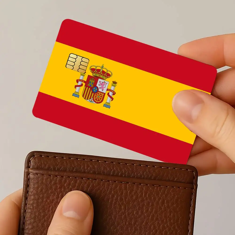 Bandera de España España, pegatinas de tarjetas de crédito, piel para banco, autobús, Metro, 4 Uds., película de cubierta de regalo