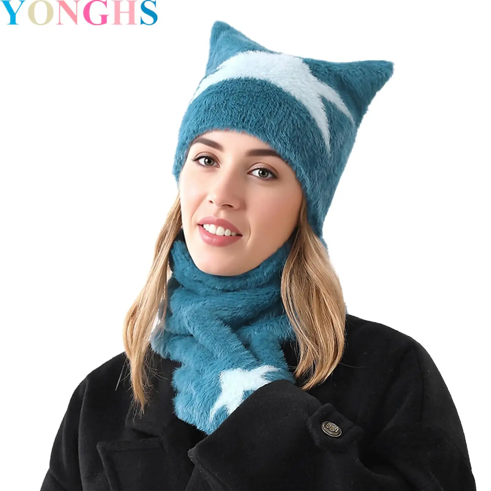 

3Pcs Weather Cat Ear Soft Knit Beanie Cap with Gloves And Scarf Warm Clothing Accessories for Cold Outdoor Activities