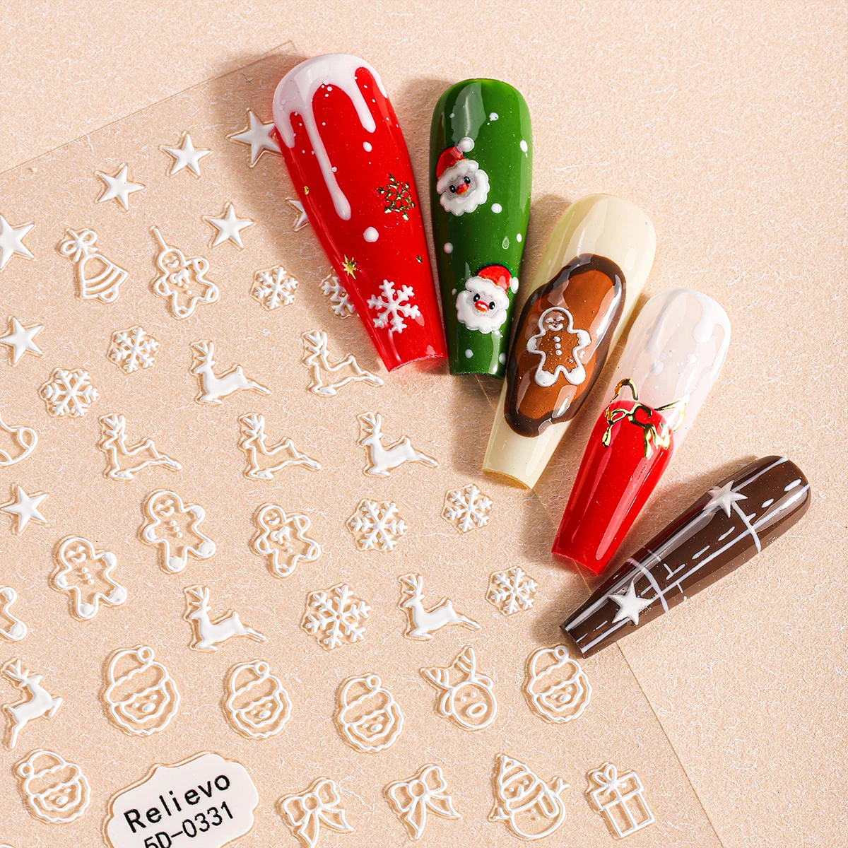 2 uds pegatina navideña para decoración de uñas 5D copo de nieve muñeco de nieve Santa Claus alce calcomanías autoadhesivas para uñas para decoración de manicura DIY