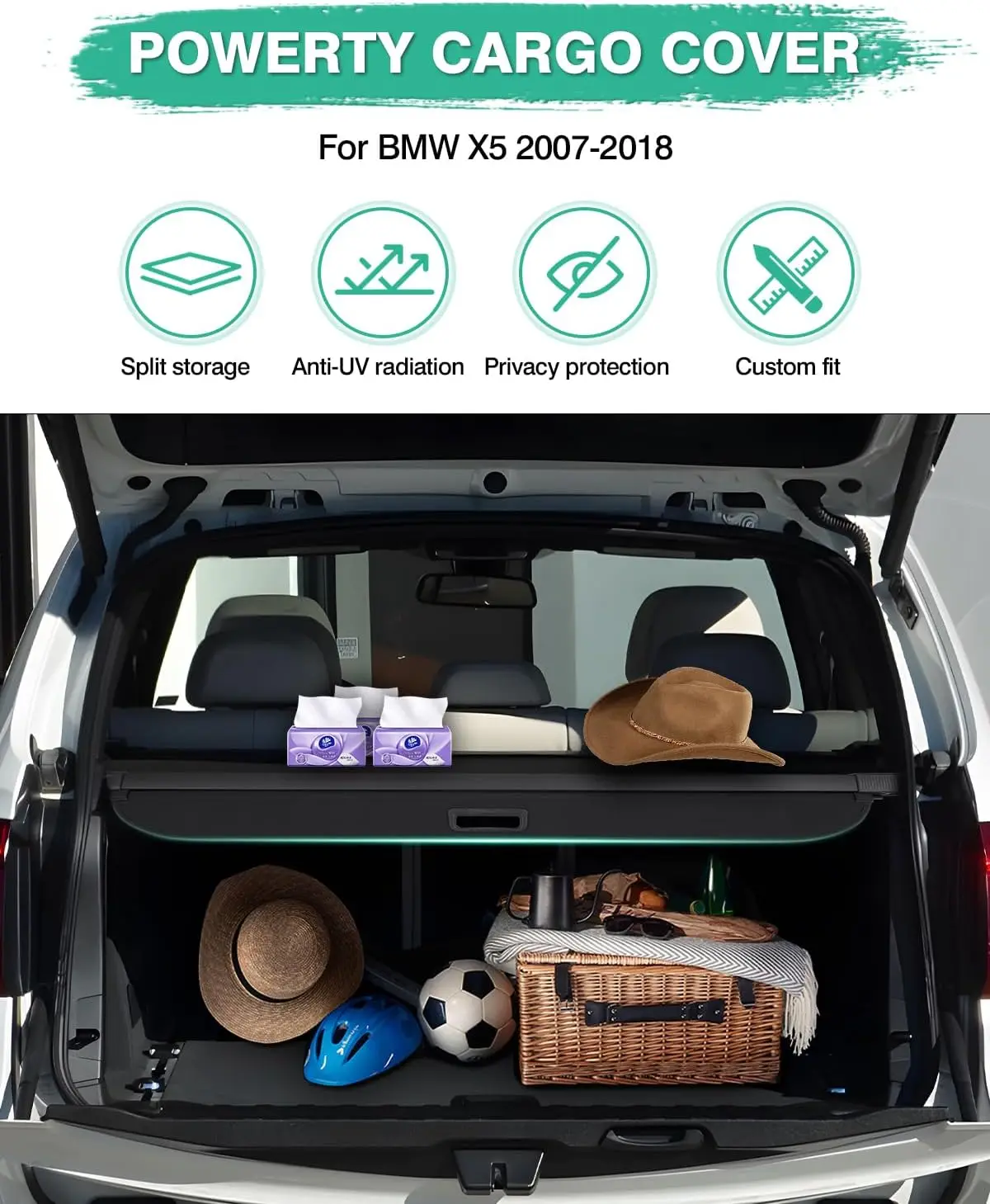 

Rear Cargo Cover for 2007-2017 2018 BMW X5 Accessories Trunk Cover Retractable Trunk Shielding Shade Cargo Luggage Cover Black