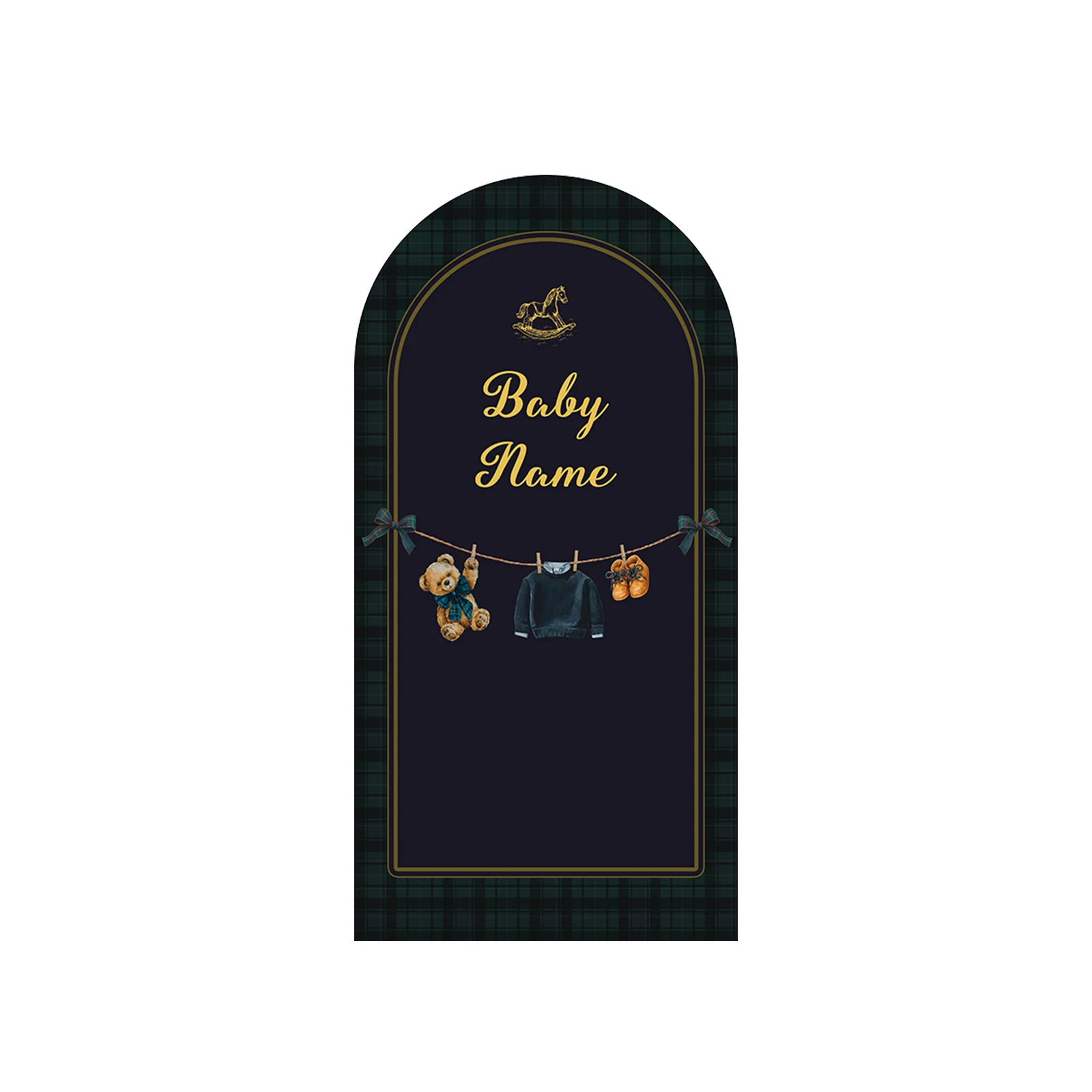 Toile de fond personnalisée à motif écossais vert, arche, texte personnalisé, ours, 1er anniversaire, fête de naissance, décoration de fête, fond pour photo de gâteau, garçon