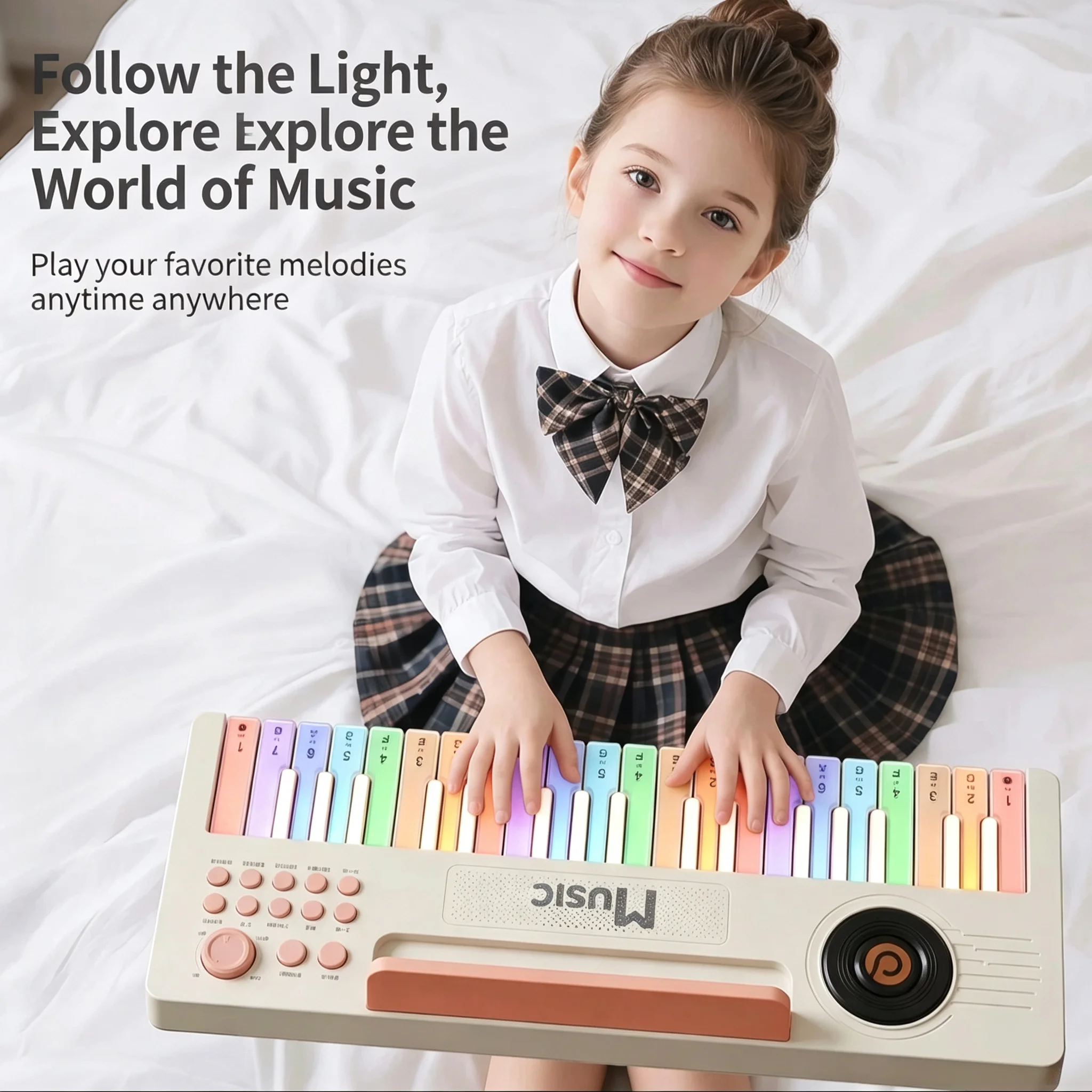 Kids Light-up Keyboard Piano, Zero-basis Follow Light Play, 56 Songs, USB & Battery Dual Power, Early Educational Musical Toy,Bi