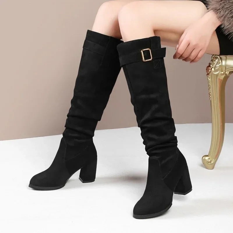 Fashion Suede High Heels Women High Boots 2025 Trend Winter New Shoes Knee High Brand Gladiator Comfort Elegant Lady Botas Pumps