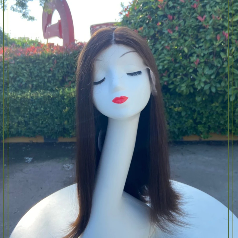 Еврейский парик фронта шнурка 13x5 дюймов, прямой парик из натуральных волос, топ из натурального шелка, предварительно выщипанный бесклеевой парик для женщин