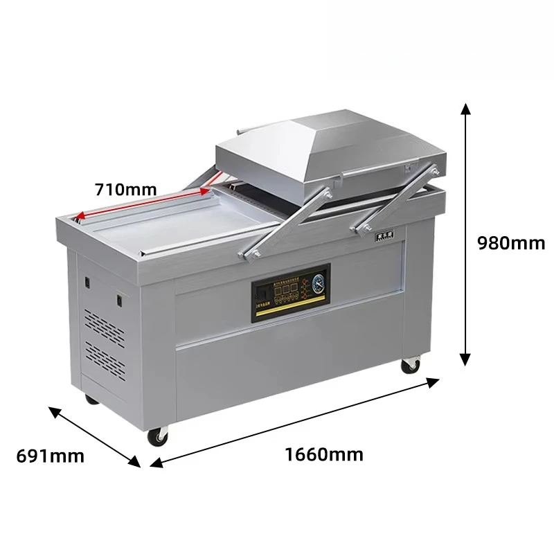 700PD Seafood Processing Plant Dual Chamber Vacuum Sealer, Commercial Frozen Food Packaging, Easy to Clean & High Efficiency 304