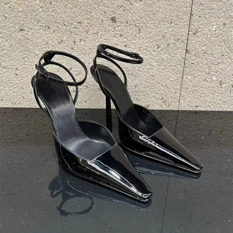 Luxury Rhinestones Patent Leather Women Pumps Sandals Elegant Square toe Stiletto High heels Summer Fashion Office Dress Shoes