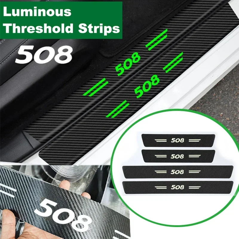 Luminous Car Stickers For Peugeot 508 Logo Decor Door Sill Threshold Films Rear Trunk Bumper Protect Strip Entry Pedal Interior