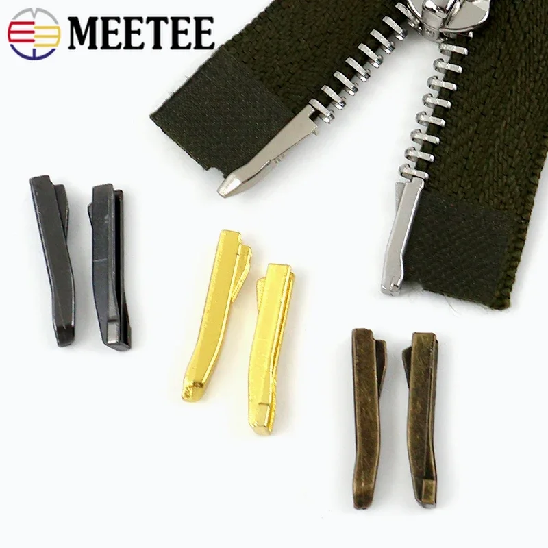 20-100Sets Meetee 3#5#8#10# Metal Zipper Stopper Non-Slip Zip Retainer Bag Coat Zippers Tail Clip Fix Repair Kits DIY Accessory