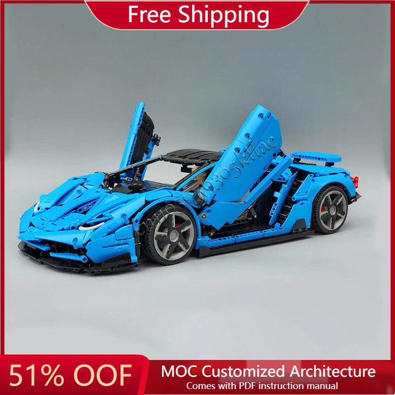 

New 3789 PCS Hot Selling MOC Premium Cool Blue Supercar Model Building Blocks Urban Technology Vehicle Diy Toys Kids Adult Gifts