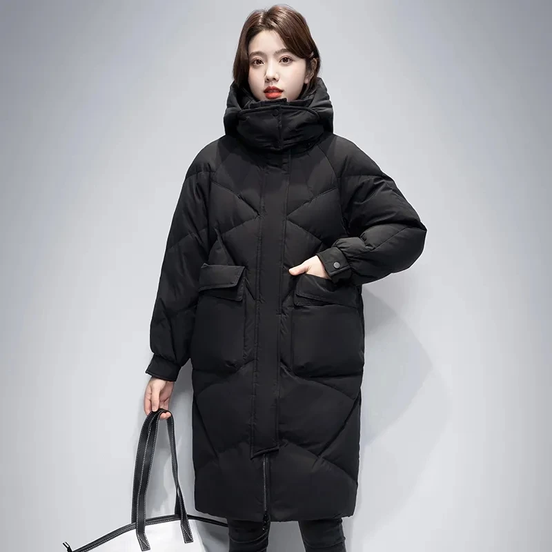 Women's Thick Parker 2025 Winter New Loose Cotton Padded Jacket Female Detachable Hooded Coat Lady Casual Long Parker Overcoat