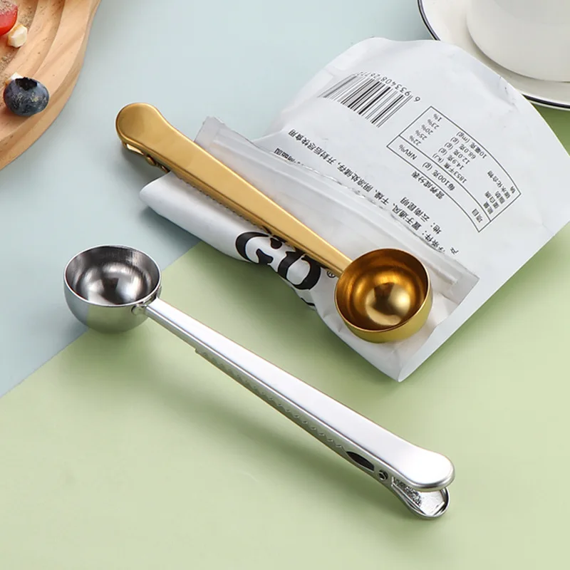 2026 New Stainless Steel Coffee Scoop with Clip, Multi-Function Spoon Bag Sealing Clip for Coffee Beans and Tea Leaves