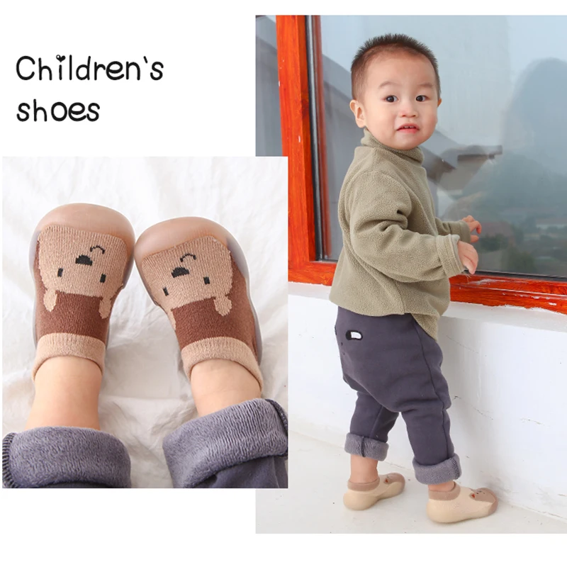 Spring Autumn Infant Toddler Socks Shoes Baby Boys Girls Anti-slip Rubber Bottom First Walker Kids Cartoon Animals Slip-on Shoes