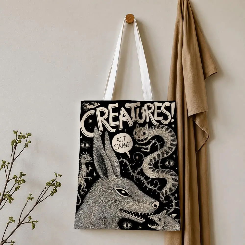 Strange Creatures Storage Bags Tote Bag Reusable Shoulder Shopping Foldable For School Work Travel Daily Use