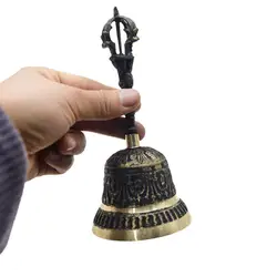 Solid Brass Hand Bell High Brass Antique Handbell Solid Brass Wooden Handle Bell Taoist Bell Ring Brass Bell Hand Held Service