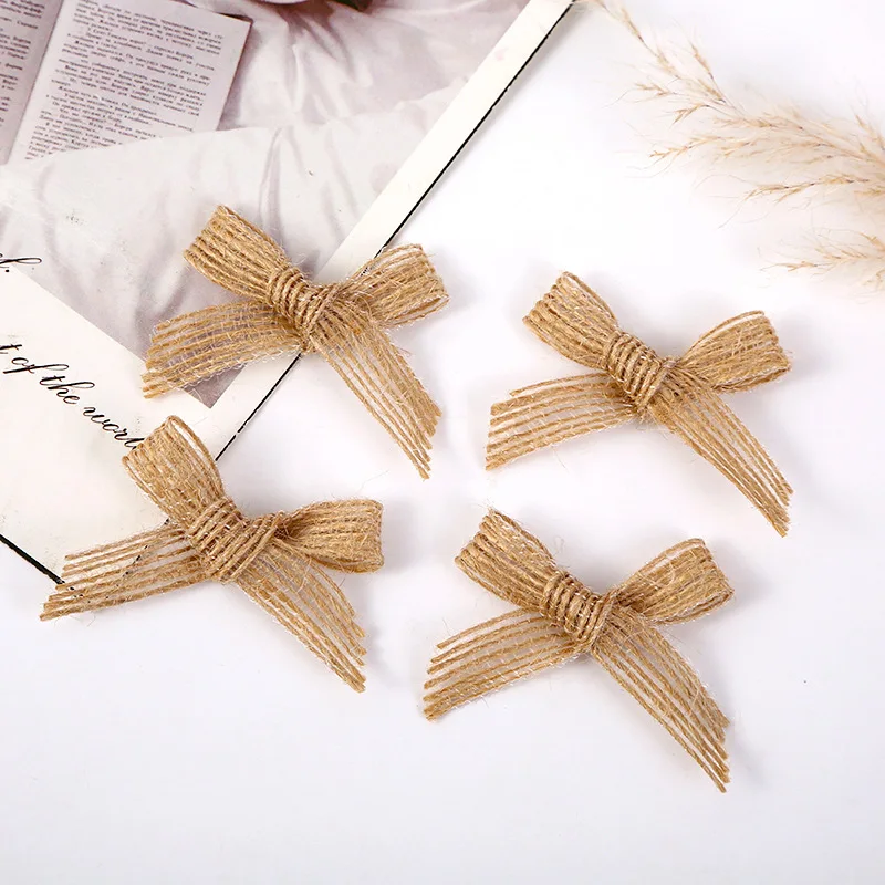 20-100 Stück Natürliche Jute-Band-Schleifen Vintage-Leinen-Schleifen für DIY-Nähprojekte, Hochzeitsdekoration, Haarnadeln und Kleidungszubehör – Detail 7