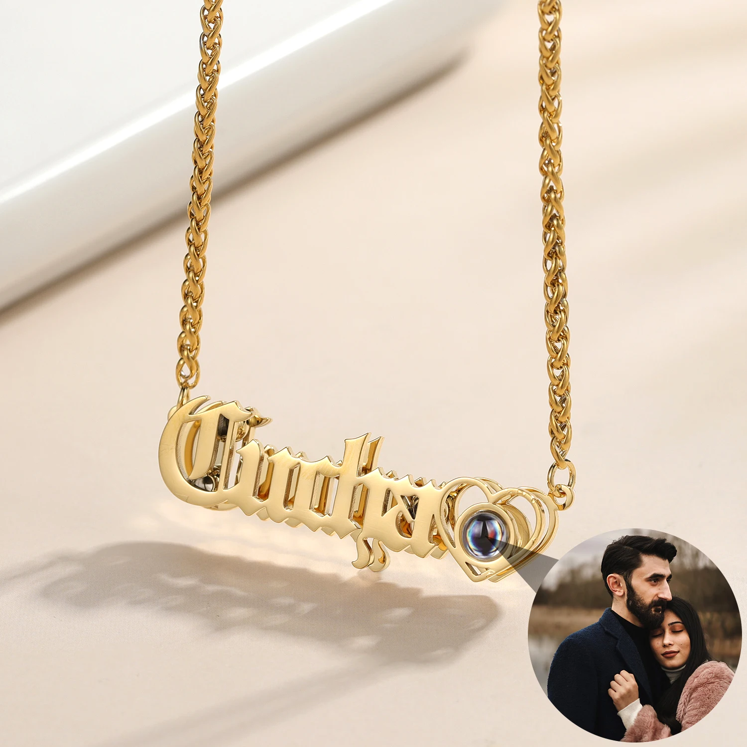 

Custom Name Projection Photo Necklace For Femme Luxury Gold Plated Jewelry For Lover Stainless Steel Charm Exquisite Daily Gift