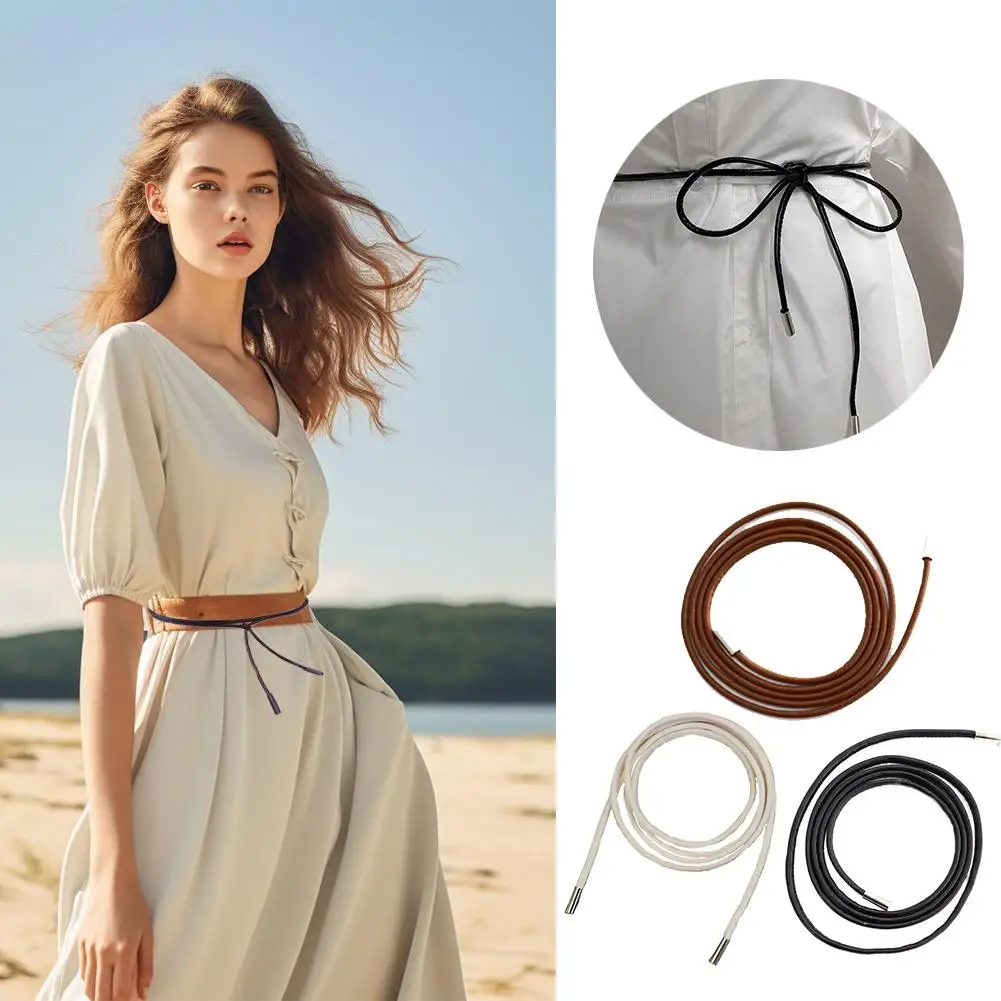 أحزمة خصر عتيقة للإناث ، حبل جلدي مستدير ، حزام خصر ، سلسلة طويلة ، رفيعة ، موضة جديدة ، O9G6