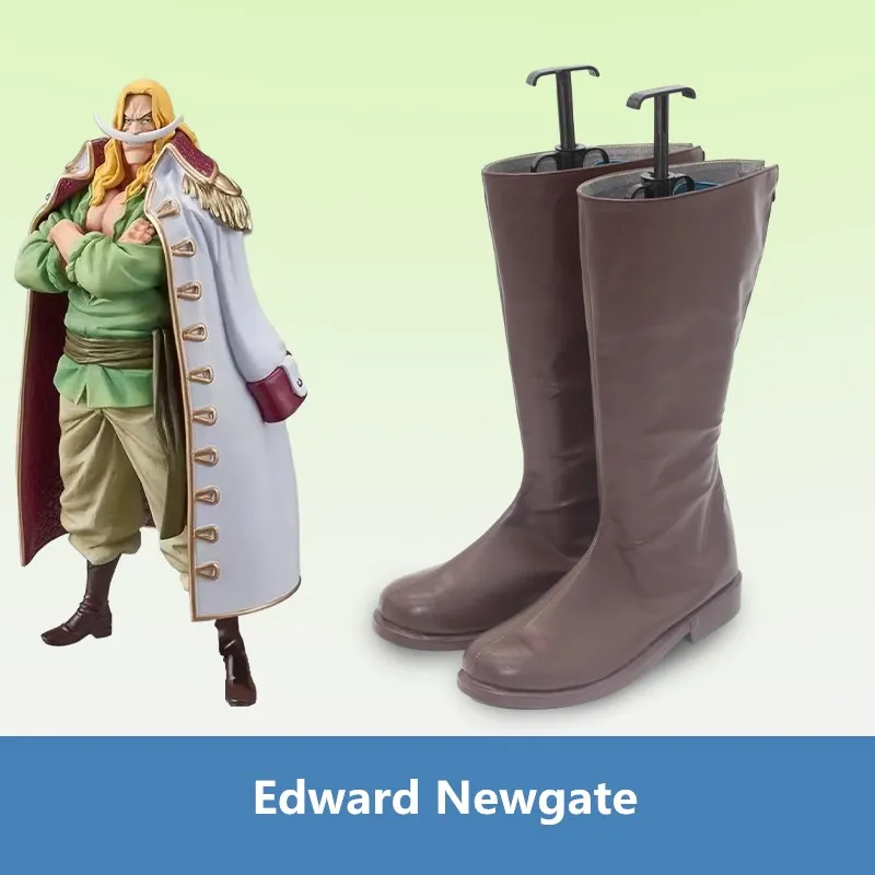 JP Anime Whitebeard Edward Newgate Cosplay Costume Shoes Brown Faux Leather Boots