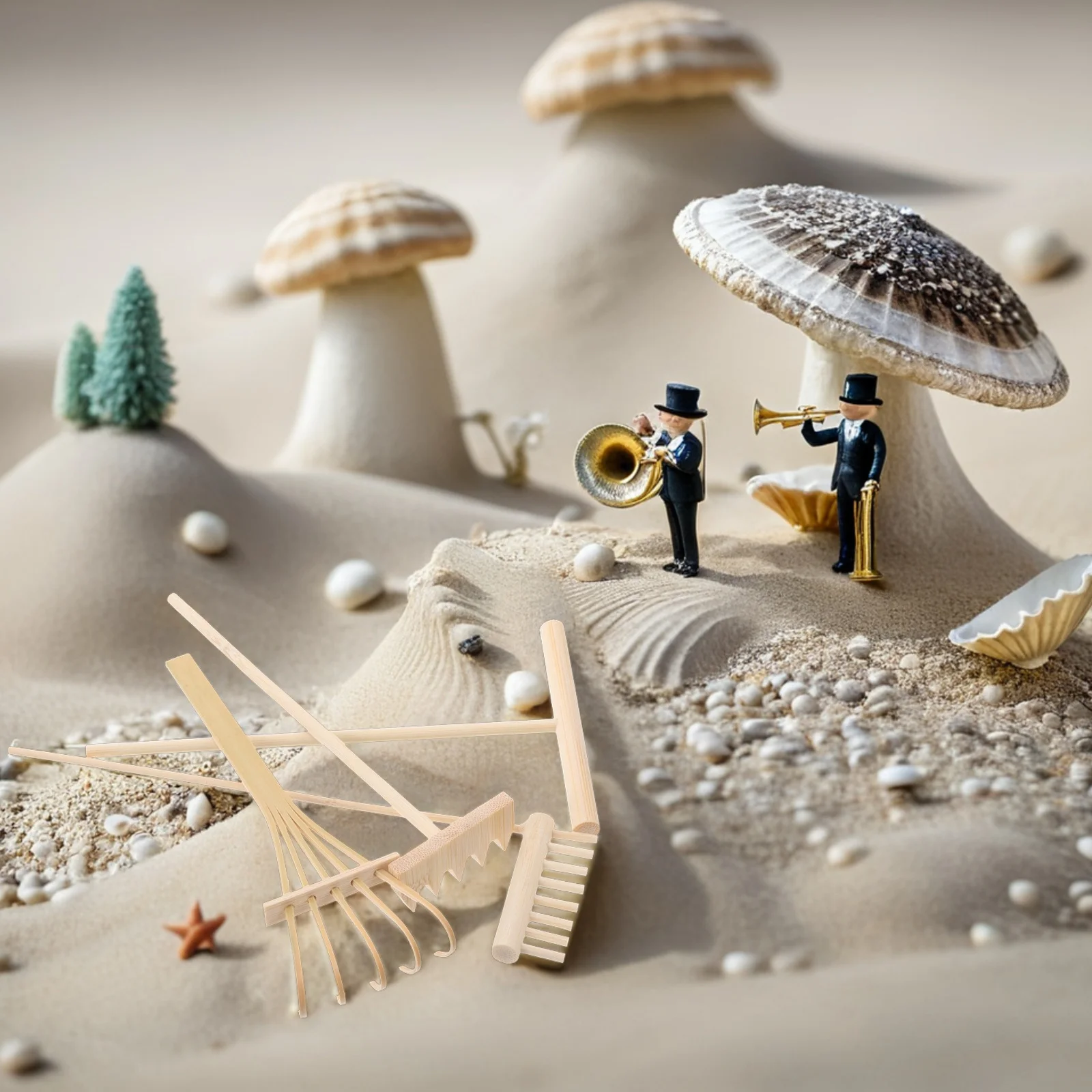 Ensemble de râteaux de jardin Zen de table, outils en bambou pour l'art du sable, exercice de pleine conscience, décoration de la maison, rehausseur d'espace spirituel, 4 pièces