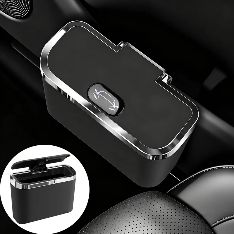 Luxury Electroplated Edge Car Trash Can with Lid Universal Interior Storage Bin for Vehicle Enhances Car Interior Grade