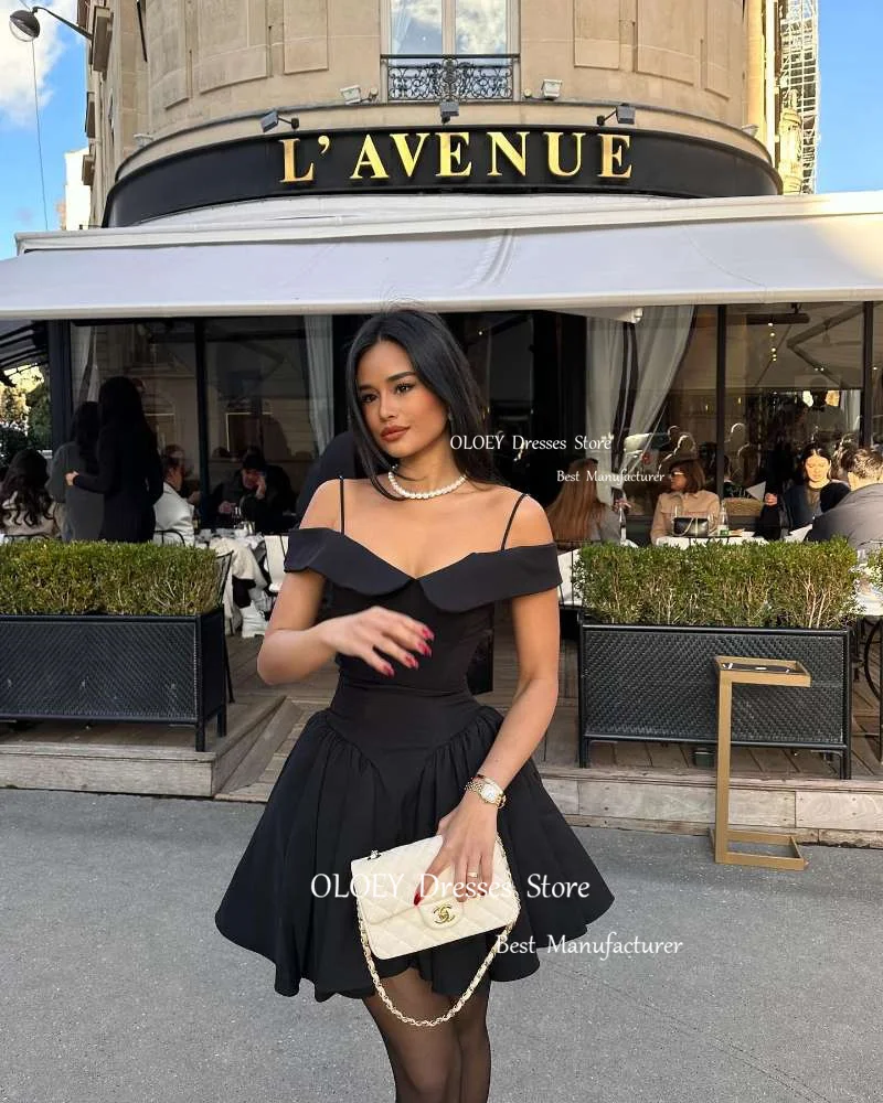 OLOEY Black Sexy Off the Shoulder Party Prom Dresses Summer Matte Satin Mini Skirt Cocktail Dress Night Event Gowns Arabic