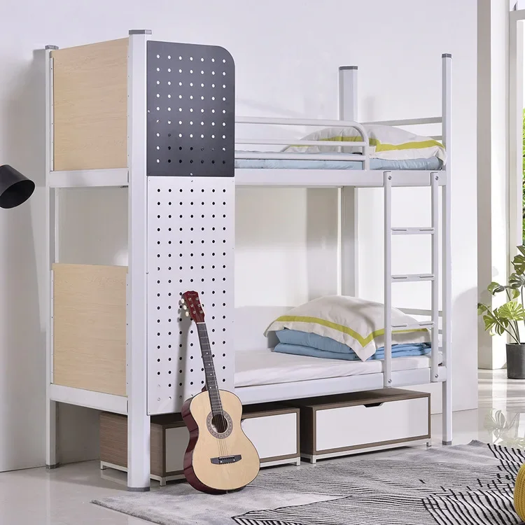 Double-storey unit dormitory apartment upper and lower beds with stairs One-piece ladder Student dormitory bed Staff iron frame