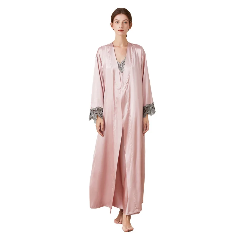 Bride Wedding Long Dressing Gown 2PCS Kimono Robe Suit Satin Nightdress Lace Trim Bathrobe Sleepwear Sexy Intimate Lingerie