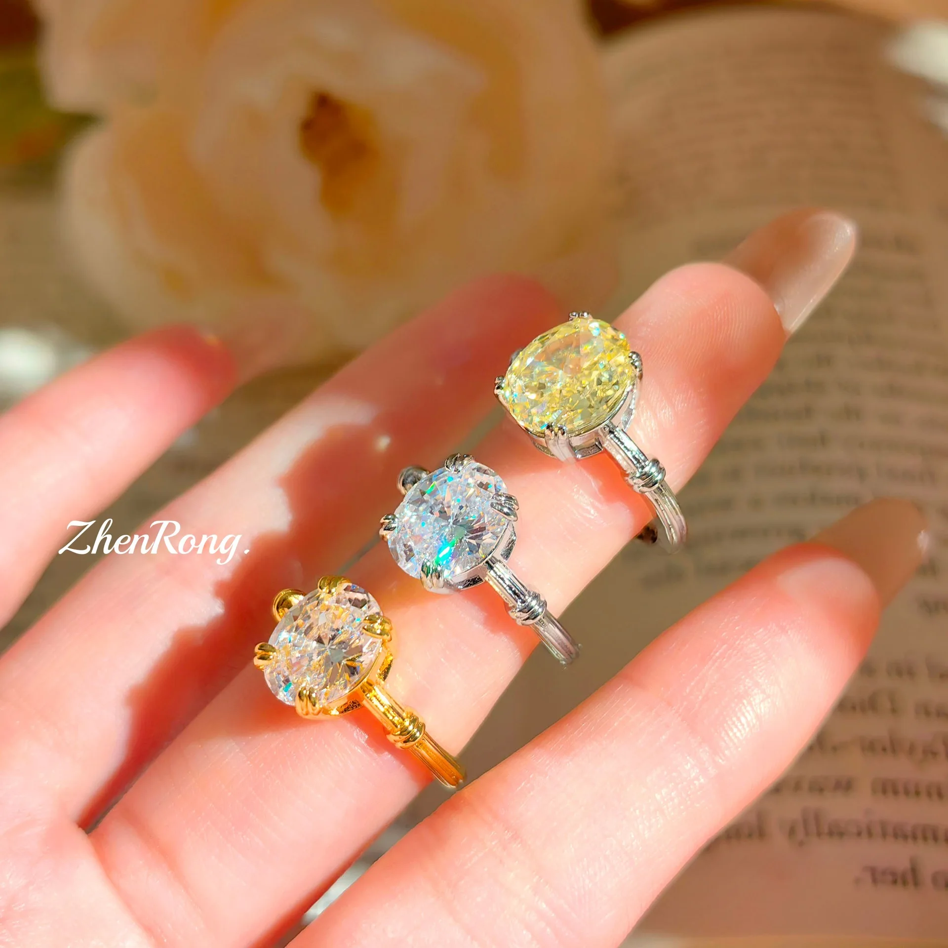 Luxury Oval Cubic Zirconia Solitaire Ring Shiny Large Crystal Finger Ring Women Charms Wedding Banquet Party Fashion Jewellery