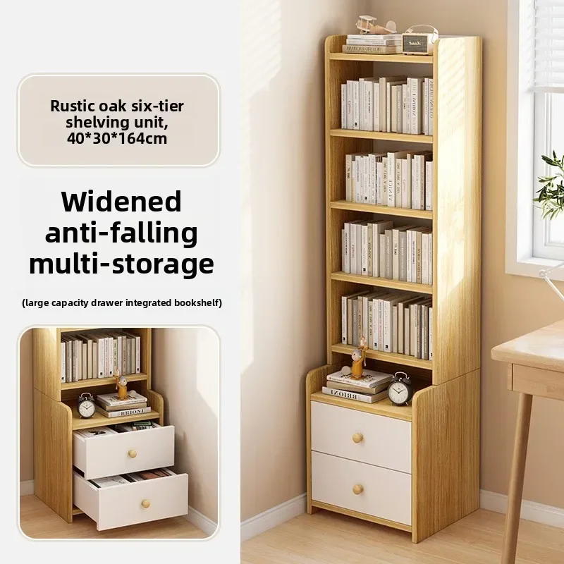 Bookshelf Floor-to-ceiling shelf Household simple wall multi-layer with pumping storage locker Bedroom bedside cabinet