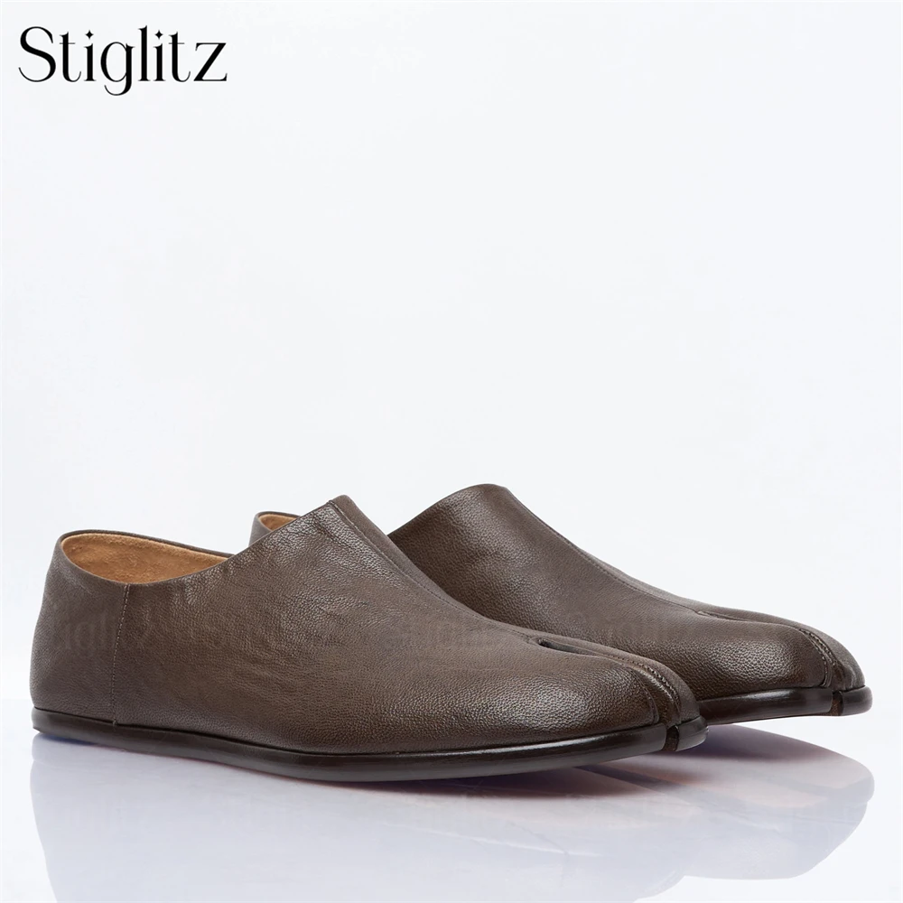 

Brown Tabi Toe Monk Shoes Comfortable Slip on Split Toe Leather Shoes Novelty Designer Style Handmade Flat Shoes for Men Custom