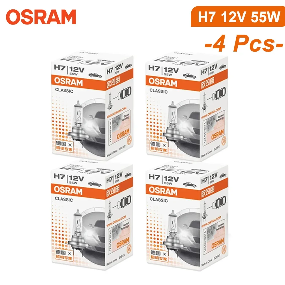 OSRAM H7 64210 Classic Halogen Car Headlamp PX26d 12V 55W 3200K Standard Hi Lo Beam Replacement Bulb