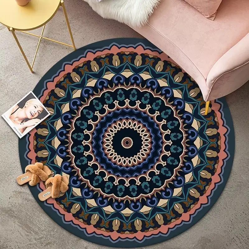 Bohemian Style Round Carpet Decoration Home Large Size Bedroom Rugs Fluffy Soft Carpet for Living Rooms Short Plush Floor Mats