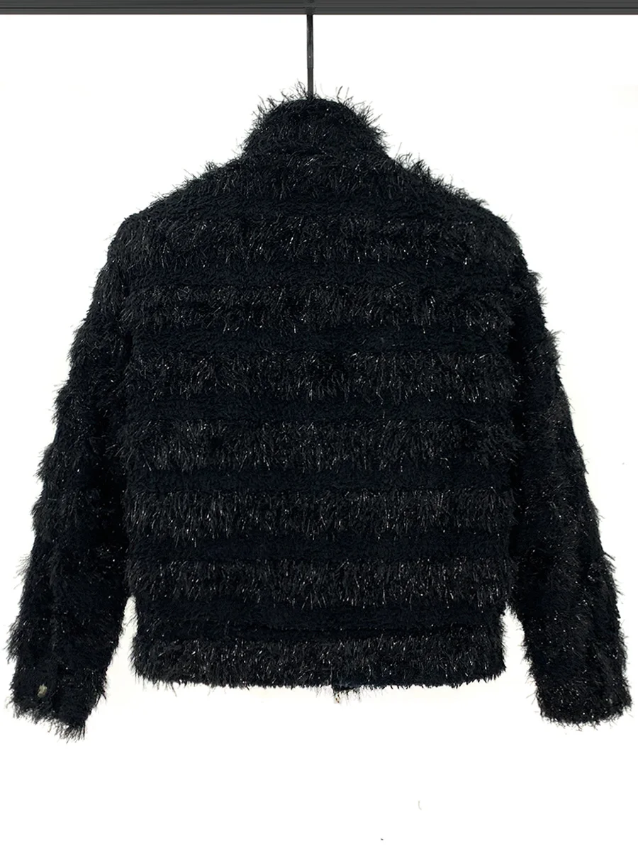 Winter Tassel Design Short Loose Jacket Stylish Men Fashion Trend Warm Thickened Sequin Zipper Stand Collar Coat