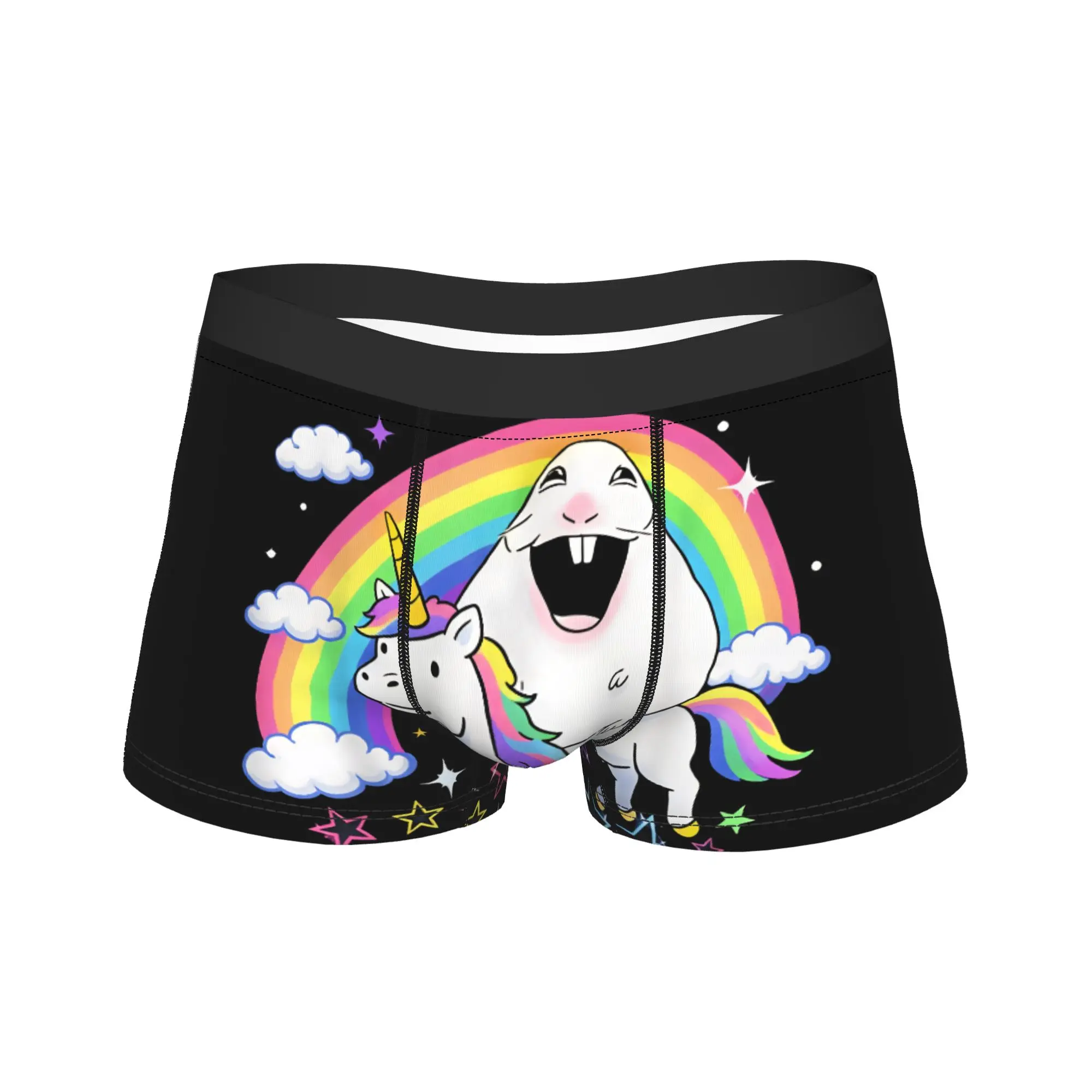 Hamster Riding Unicorn Over Rainbow Meme Happy Underwear  Males Boxer Brief Novelty Trunk Quality Design Plus Size Panties