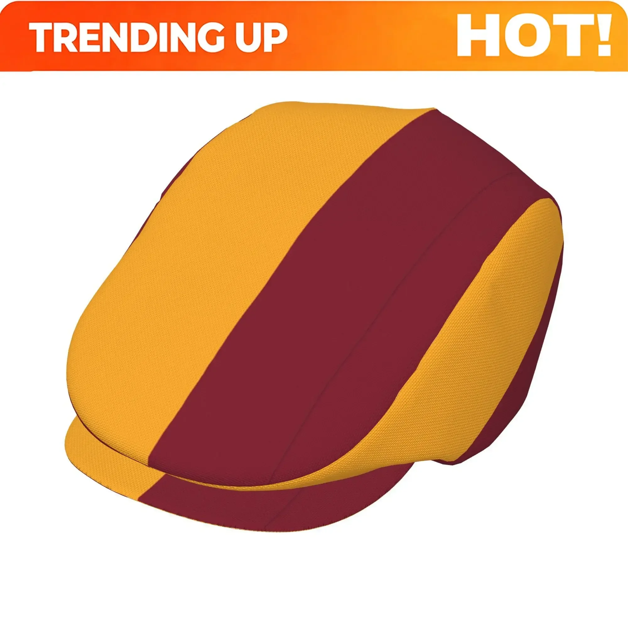 Customization Flat-Top Hats Featuring A Yellow And Maroon Split Design, Suitable For Both Men And Women, Including Newsboy Caps,