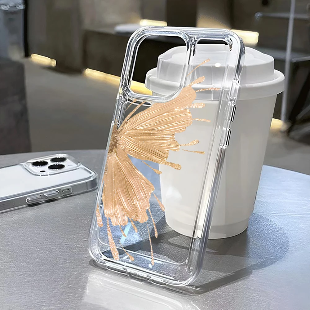 

Half butterfly pattern transparent phone case,suitable for iPhone 16, 16Pro, 16Pro Max, 16Plus to 11, 12, 13, 14, 15 series