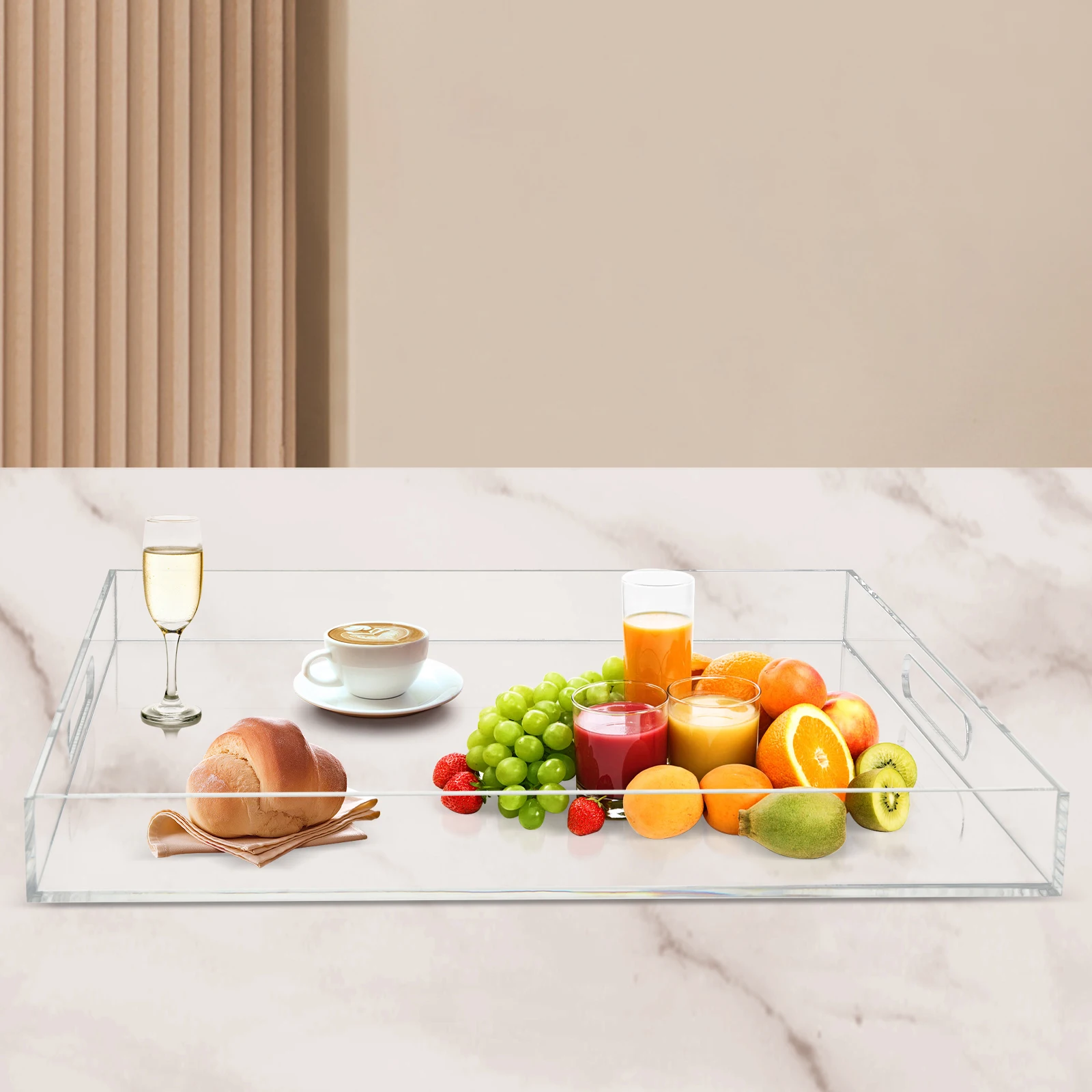 Bandeja acrílica clara quadrada com punhos, prova do derramamento 18.9X18.9 polegadas