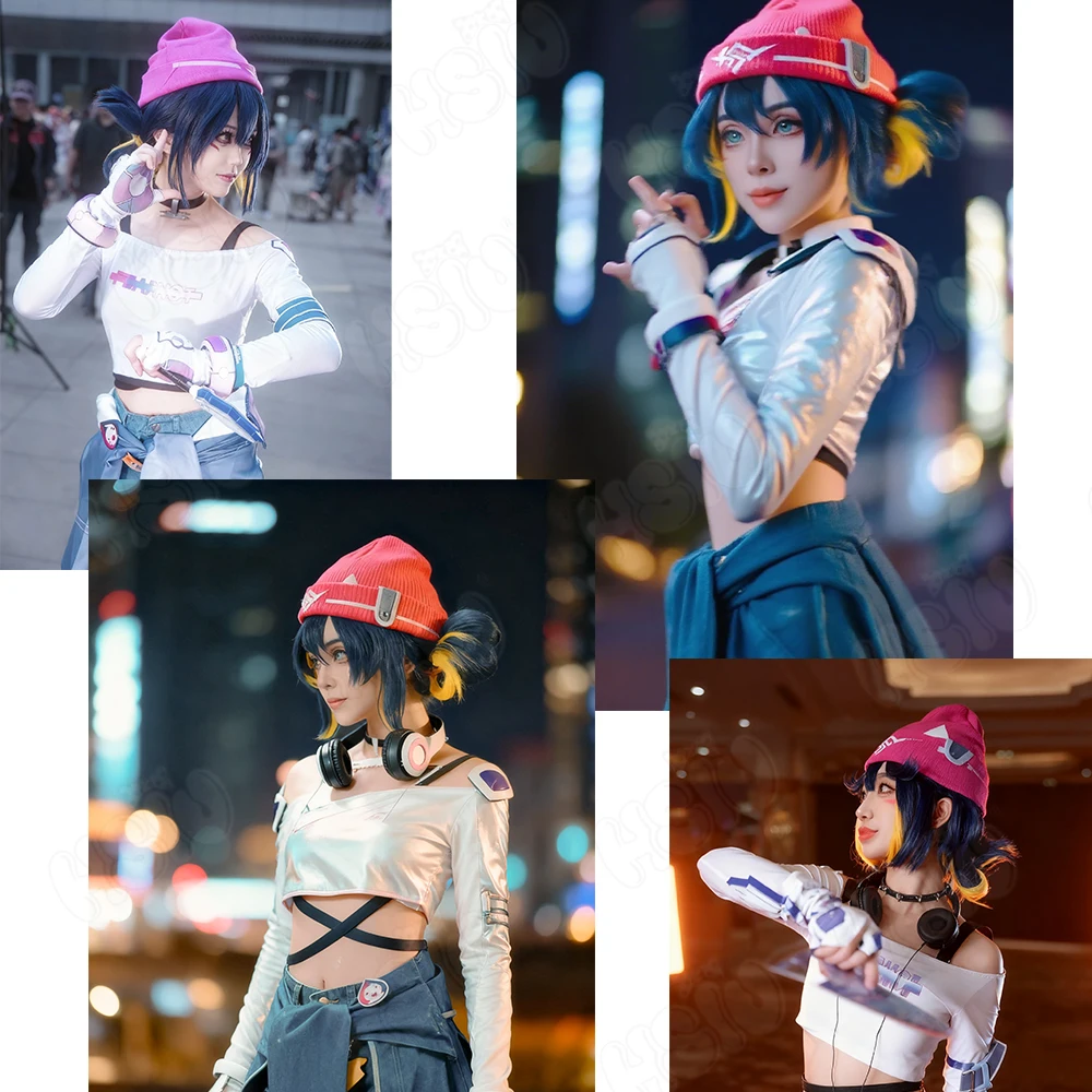 Kiriko Cosplay Wig Fiber synthetic wig「HSIU」40CM Blue Mixed Yellow Short Wig+Wig cap Game OVERWATCH2 Kiriko Cosplay