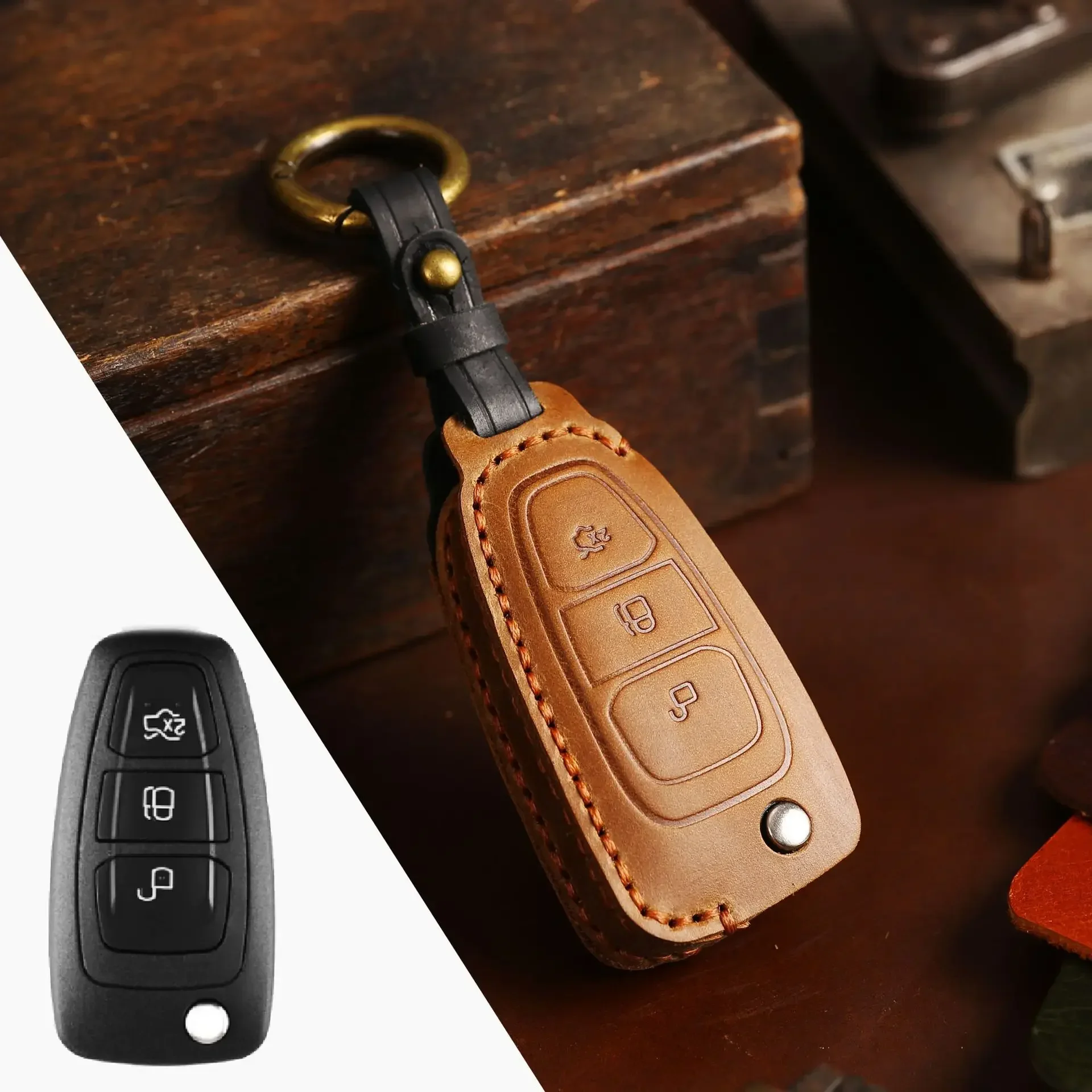 for Ford Ranger C-Max S-Max Focus Galaxy Mondeo Transit Tourneo Custom Flip Key Leather case shell Car Key Cover bag Accessories