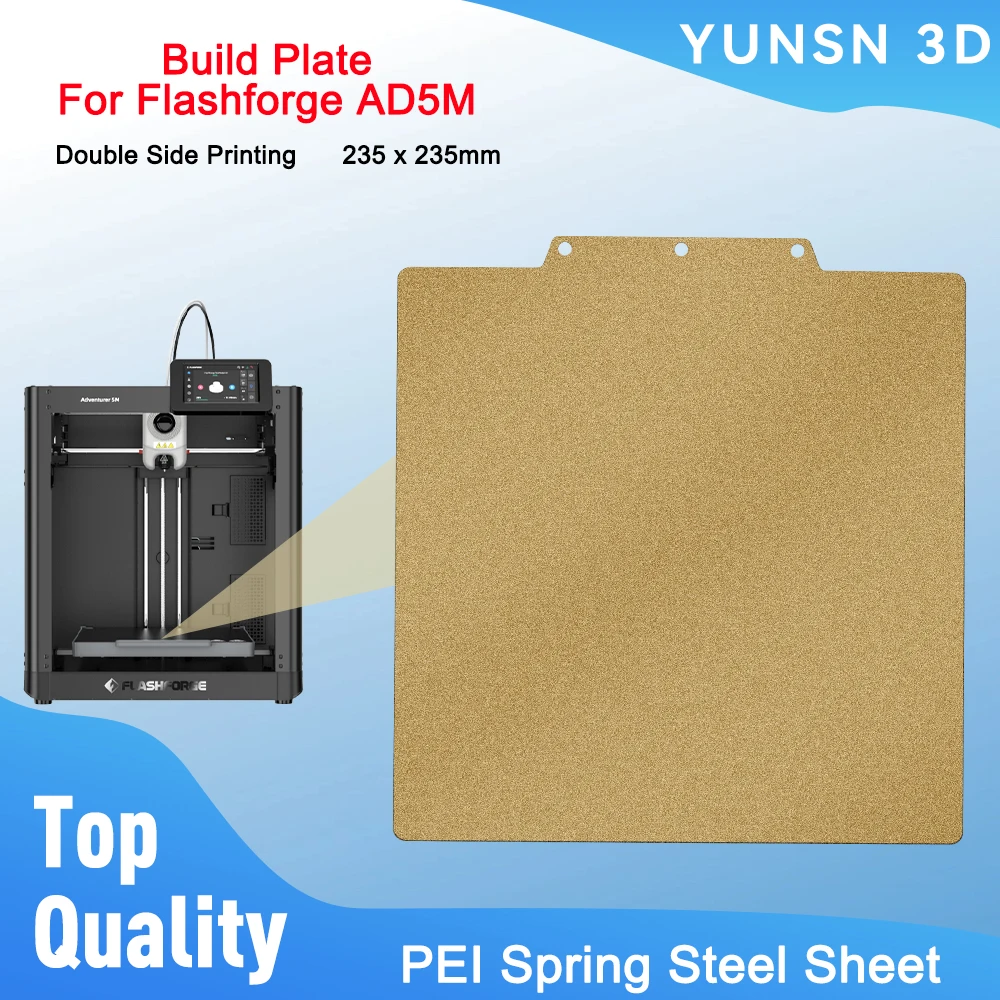 

Для Flashforge Build Plate PEI Bed Sticker AD5m Пластина 235x235 мм Двусторонняя печать PEI Пружинный стальной лист Детали 3D-принтера