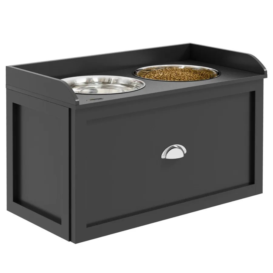 

PawHut Dog Feeding Station with Storage Drawer Dog Food Storage Cabinet with 2 Removable Elevated Dog Bowls for Large Sized Dog