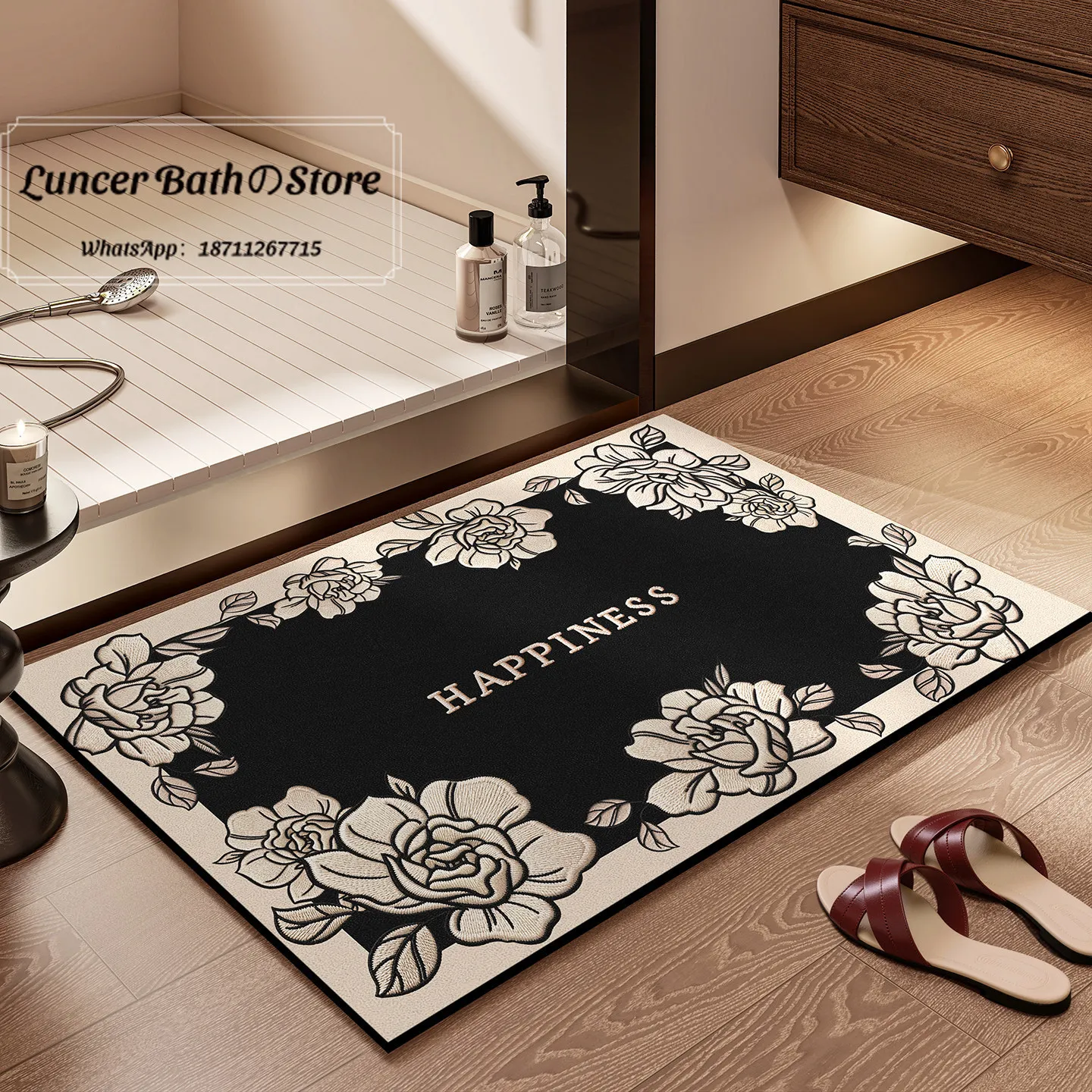 Light luxury bathroom floor mat, high-grade bathroom water-absorbing quick-drying floor mat can be cut, dirt-resistant and