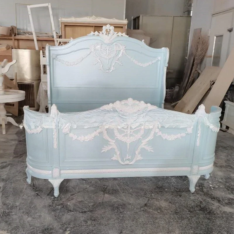 

French Vintage Bed Wedding Solid Wood Design Confortable Twin Bed Master Bedroom Classic Full Body Cama De Casal Home Furniture