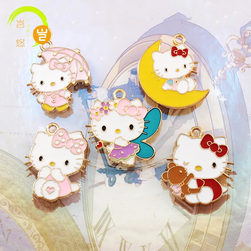 5PCS Sanrio Cartoon Hello Kitty DIY Jewelry Accessories Cute Hand Ornaments Hair Accessories Earrings Pendant Handmade Materials