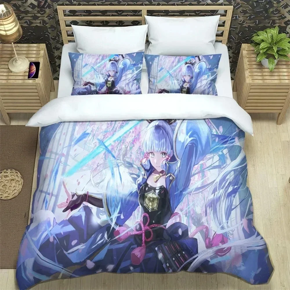 Juego de cama de impacto Genshin de Anime 3D, funda nórdica, edredón, funda de edredón, funda de almohada, King Queen, tamaño doble, niños, niñas y adultos